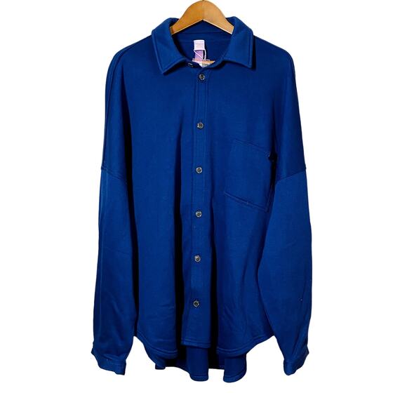 Savage x Fenty Xssential Oversized Button Up Shirt Sweatshirt Blue Casual - 14 - Picture 1 of 7